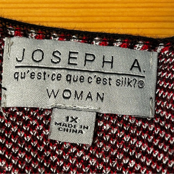 Joseph A. Longline Open Front Sweater Red Black Knit Windowpane Pockets Size 1X - Picture 8 of 13